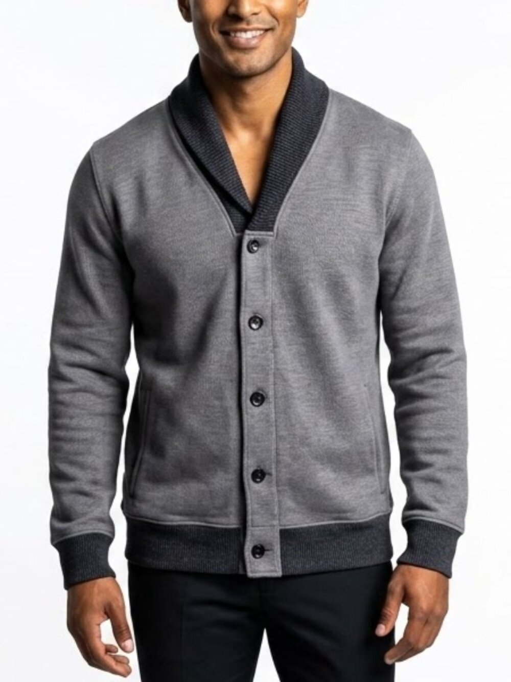 DKNY Grandpa Core Gray Shawl Collar Cardigan Sweater Knit Button Up Jacket L